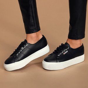 Black Leather Platform Sneakers